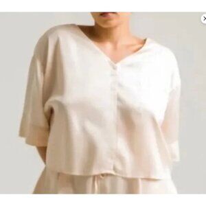 Ettitude luxury Sateen Short Sleeve Shirt Bamboo Oat L/XL cropped